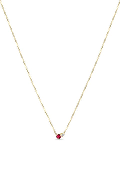 14K Gold Mixed Stone Pendant Necklace
