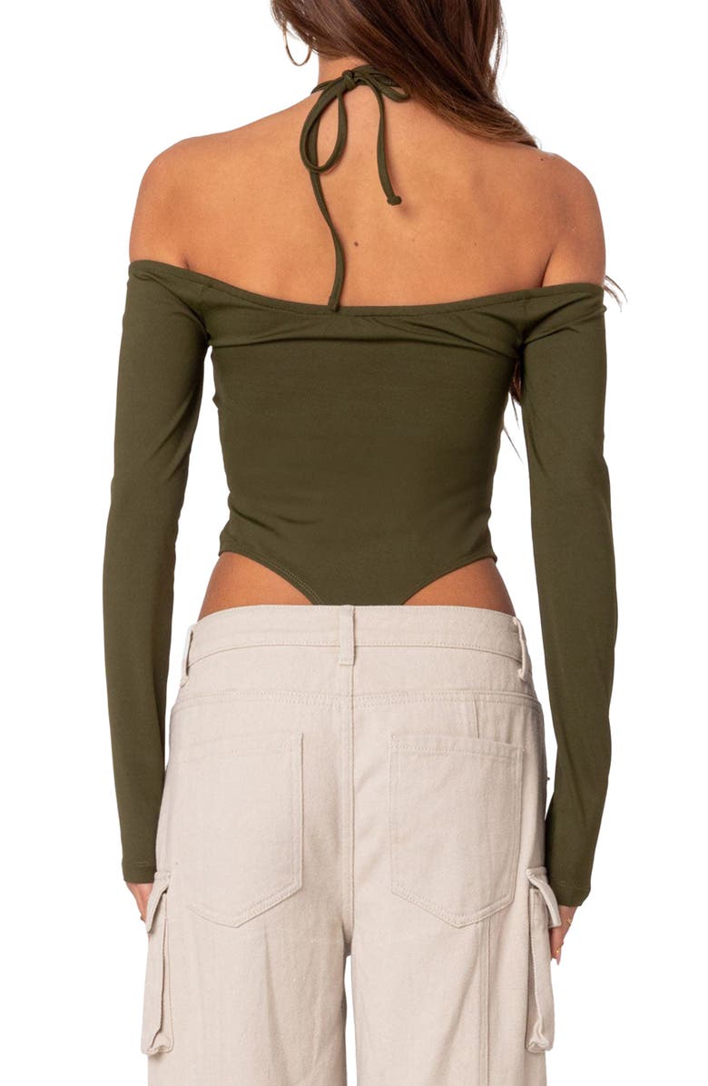 EDIKTED Taurus Strappy Bodysuit, Alternate, color, Olive