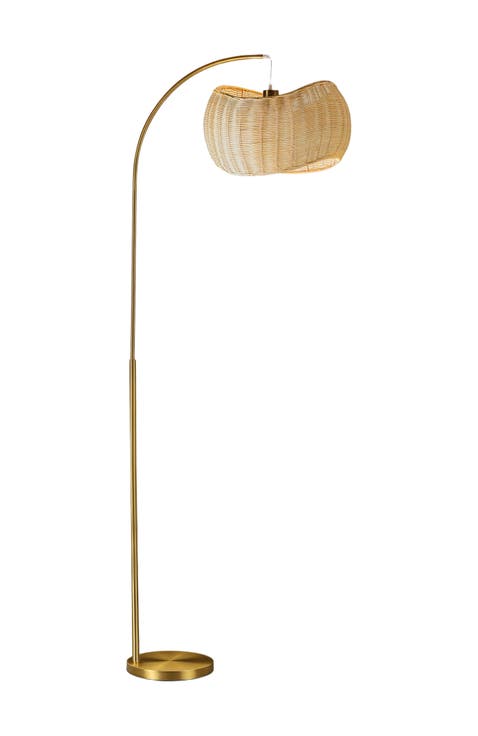Wave 81" Pendant LED Unique Arc Floor Lamp with Rattan-Style Wicker Shade, Bulb Included