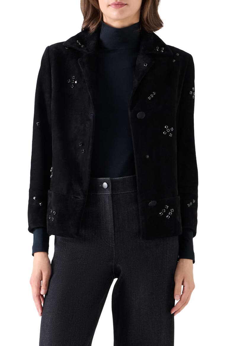 Embellished Suede Jacket, Main, color, BLACK