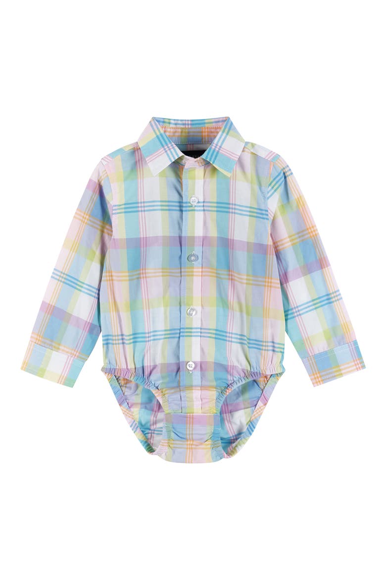 Plaid Button-Up Bodysuit, Sweater Vest, Bow Tie & Pants Set, Alternate, color, LIGHT GREEN PLAID
