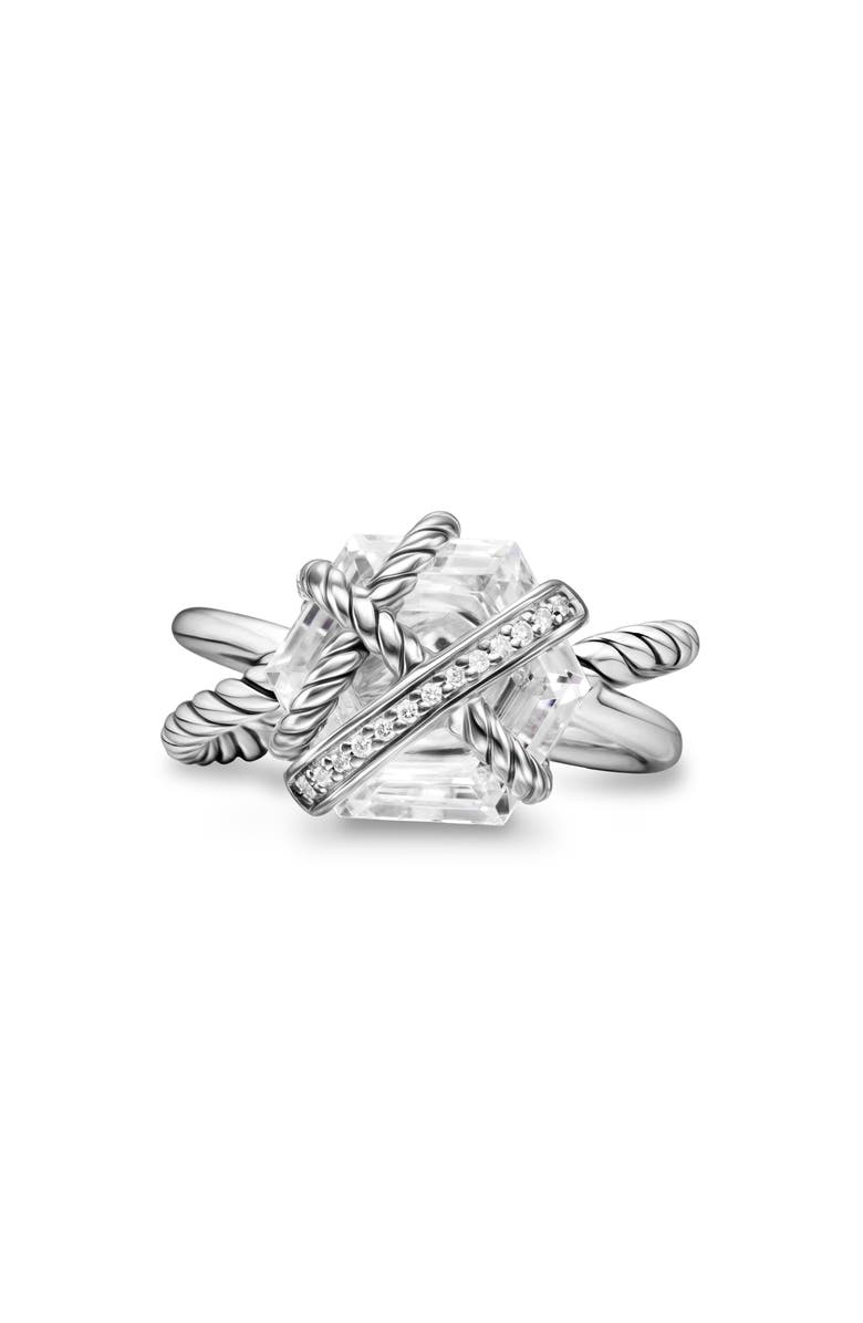 David Yurman Cable Wrap Crystal & Diamond Ring, Main, color, Silver Pave