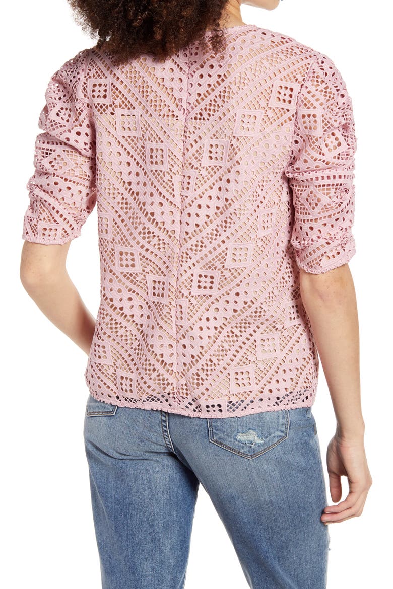 Chevron Stripe Lace Top, Alternate, color, PINK
