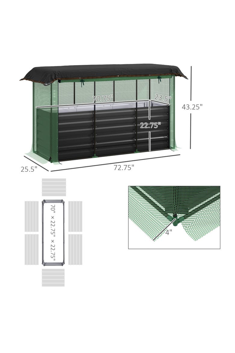Raised with Crop Cage Plant Protection Net and Shade Cloth Roof,  Garden Bed, Alternate, color, Dark Gray