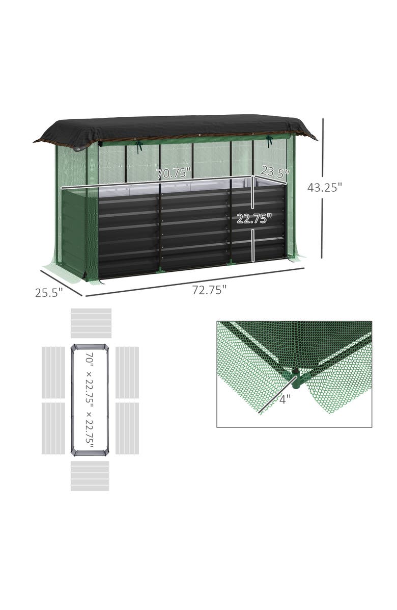 Outsunny Raised with Crop Cage Plant Protection Net and Shade Cloth Roof,  Garden Bed, Alternate, color, Dark Gray