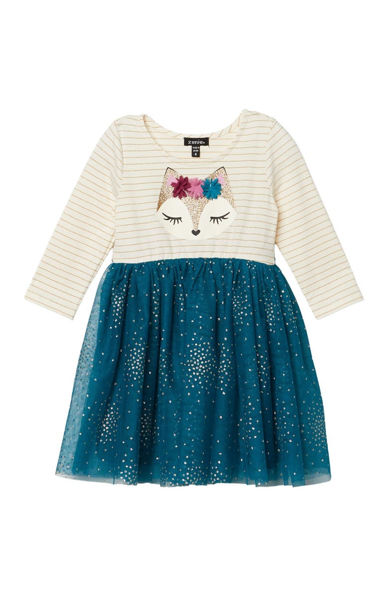 Zunie Stripe Graphic Glitter Dress, Main, color,