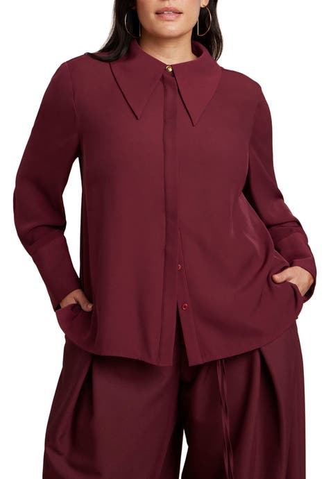 Pointed Collar Button Up Shirt (Plus Available)