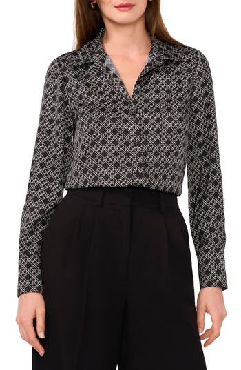 Halogen ® Long Sleeve Satin Button-up Shirt In Black