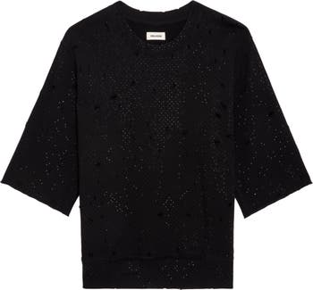 Tシャツ・カットソー Zadig & Voltaire Strass Beaded Cotton Top Stars Strass T Shirt - ZADIG & VOLTAIRE