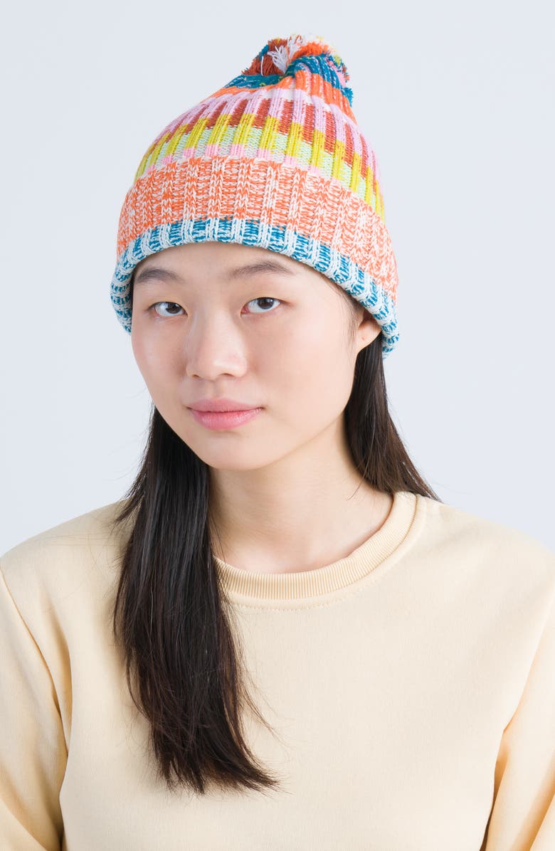 verloop Mosaic Stripe Pompom Beanie, Alternate, color, Rust Lilac