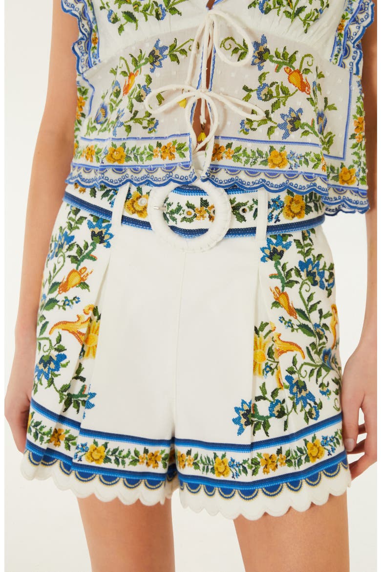Emily Floral Tapestry Cotton Shorts, Alternate, color, OFF-WHITE