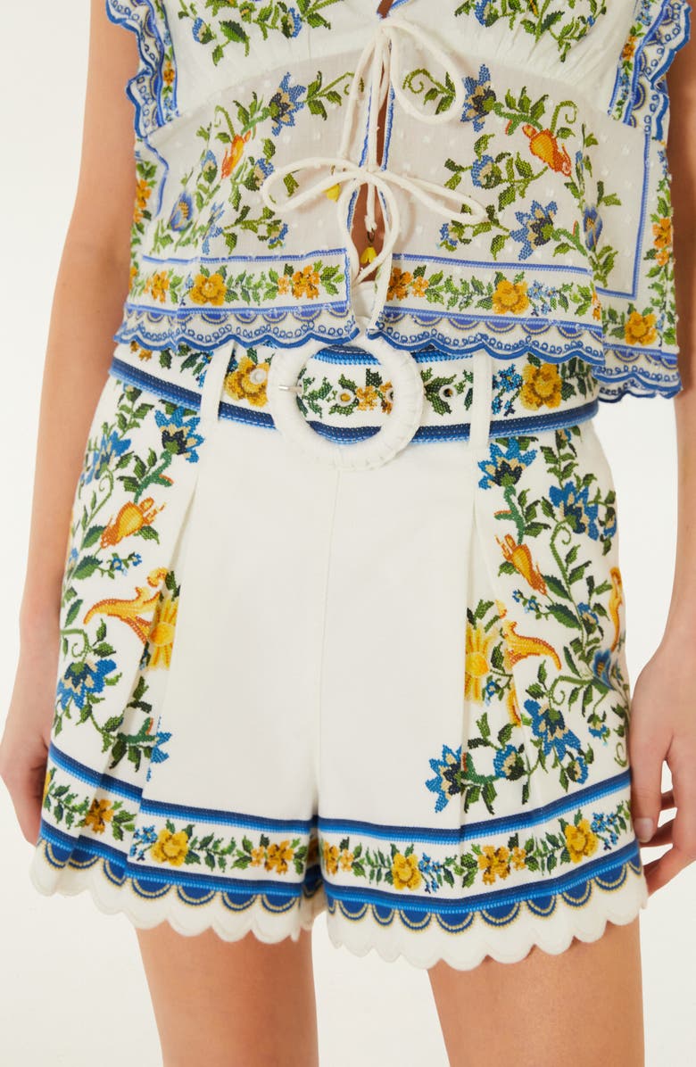 FARM Rio Emily Floral Tapestry Cotton Shorts, Alternate, color, Off-White