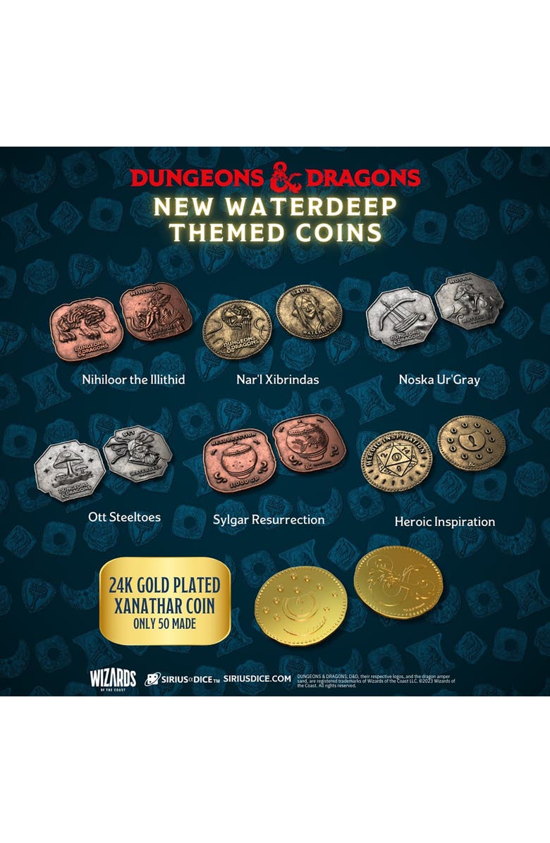 Dungeons & Dragons Xanathar'S Treasure Pack 7Pc Dice,Metal Coin & Bag,Rpg, Alternate, color, Multicolored