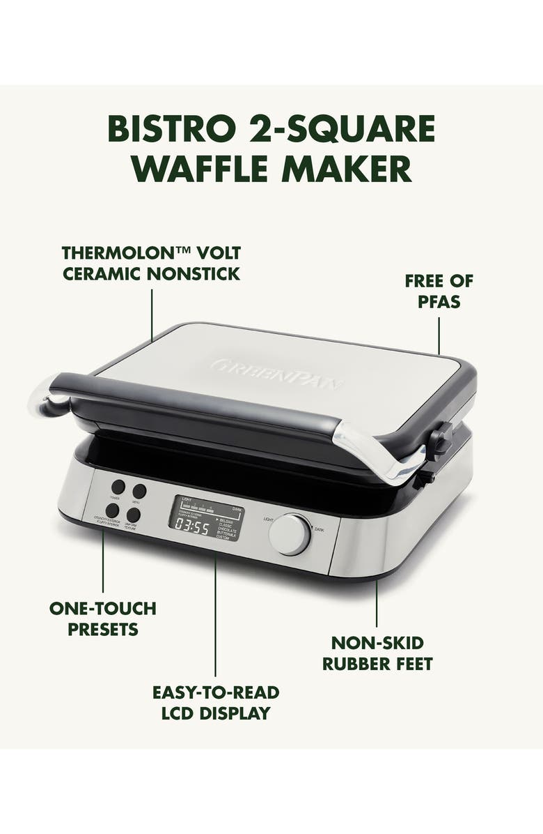 GreenPan Bistro Ceramic Nonstick 2-Square Waffle Maker, Alternate, color,