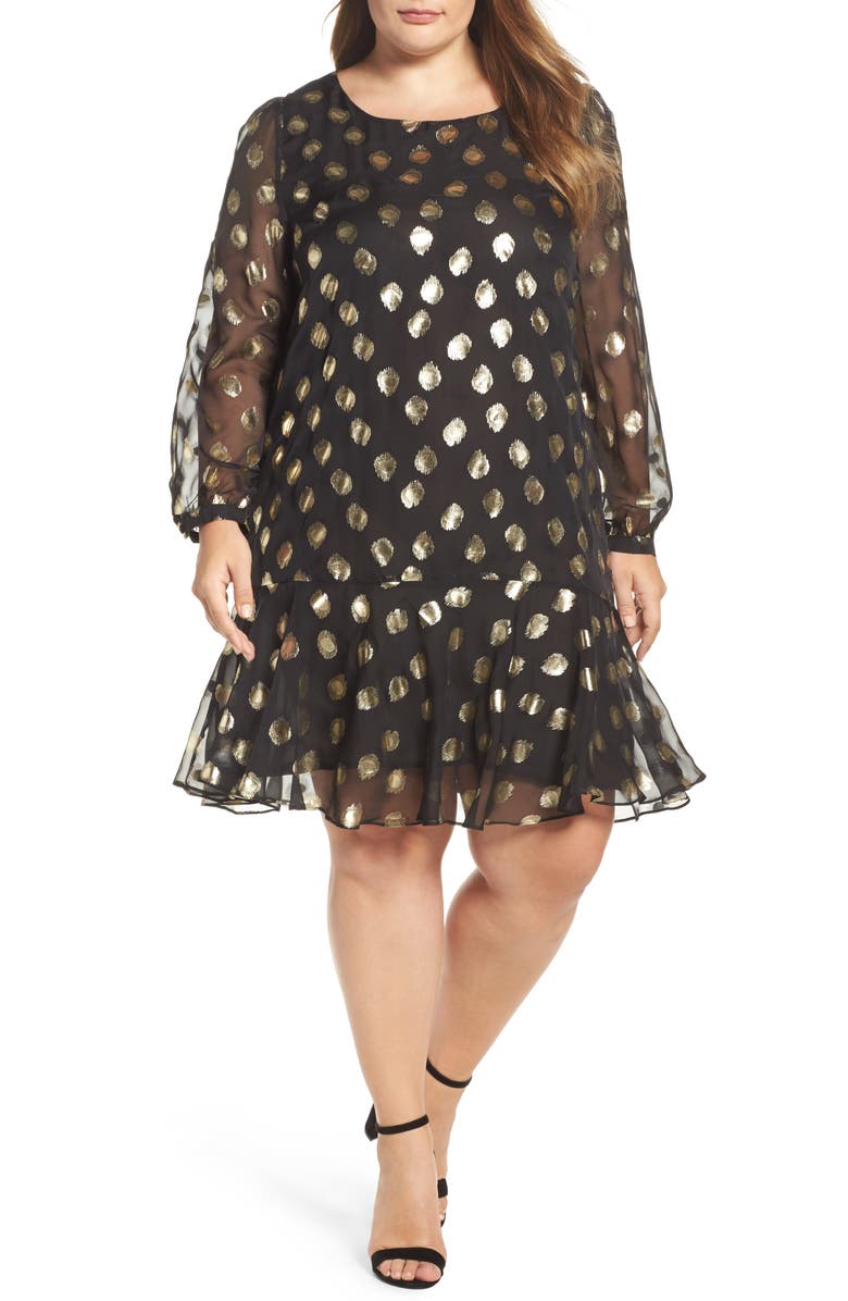 Glamorous Metallic Dot Drop Waist Dress, Main, color, 