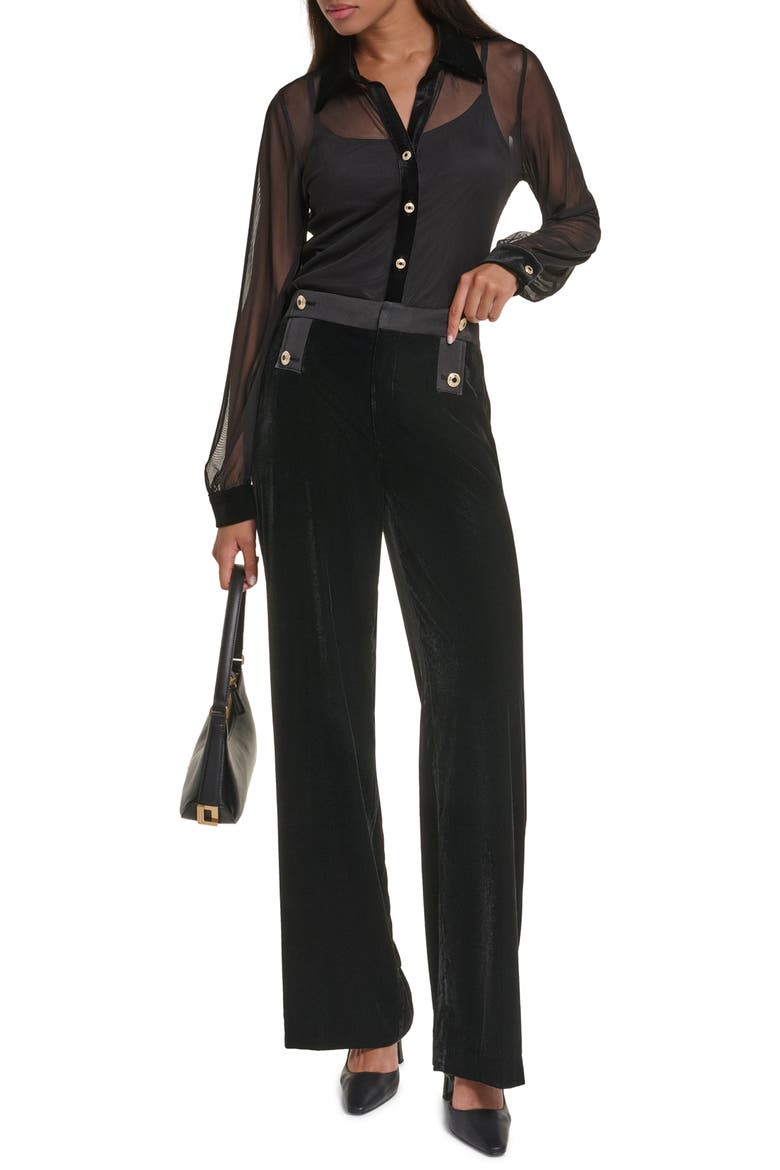 Velvet High Waist Wide Leg Sailor Pants, Alternate, color, BLACK