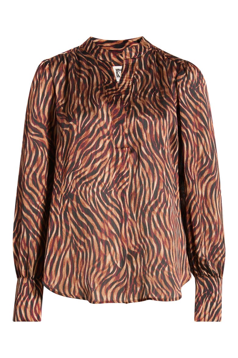 Pleat Front Split Neck Top, Alternate, color, BAROLO MULTI