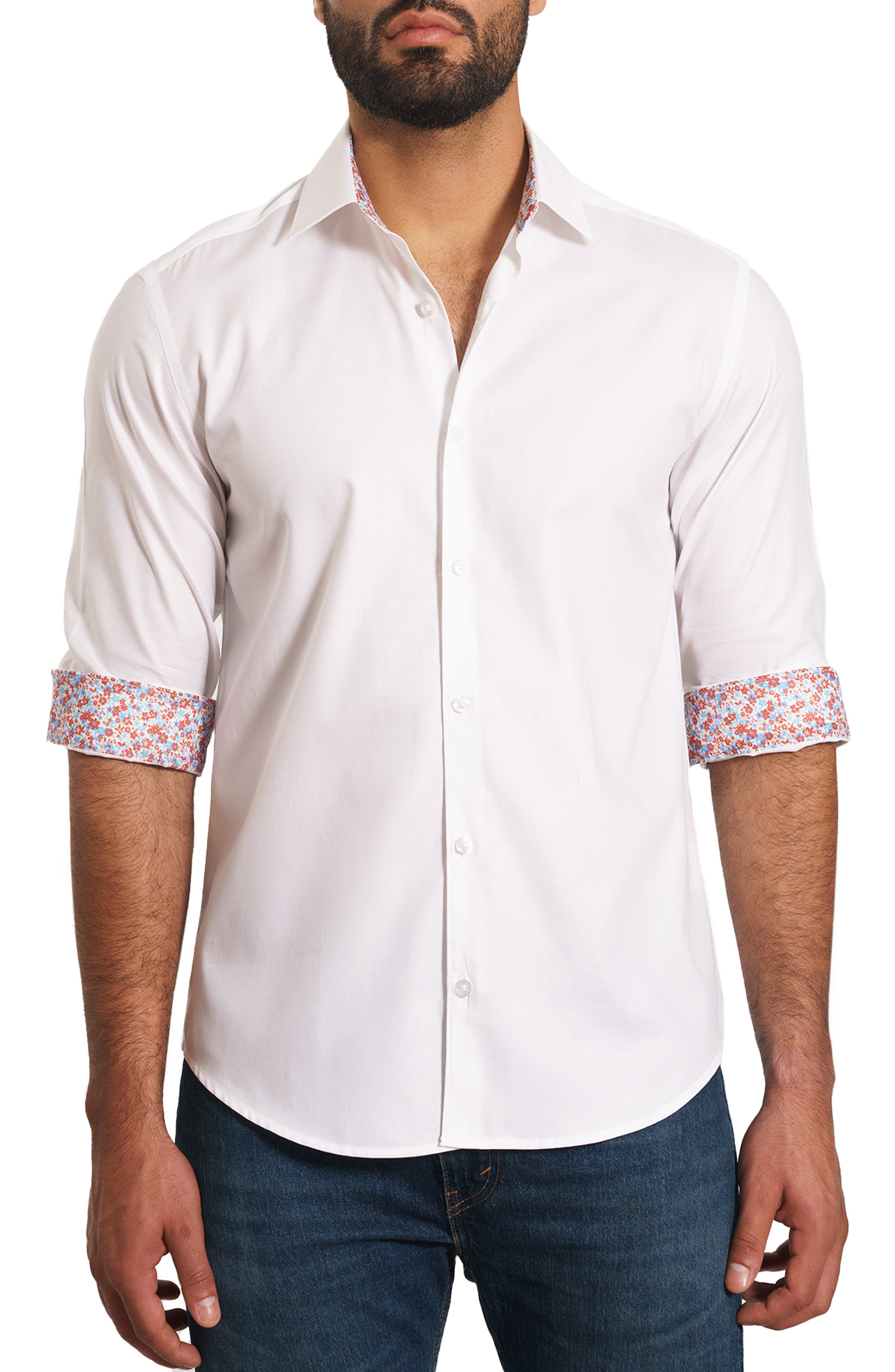 Jared Lang Trim Fit Pima Cotton Button-Up Shirt