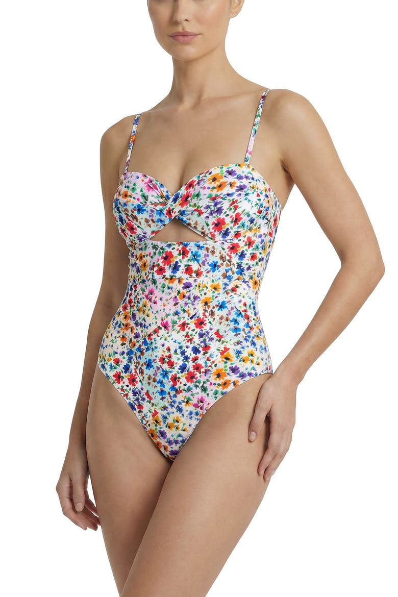 Ella Twist Bandeau One-Piece Swimsuit, Alternate, color, Wildflower Patch