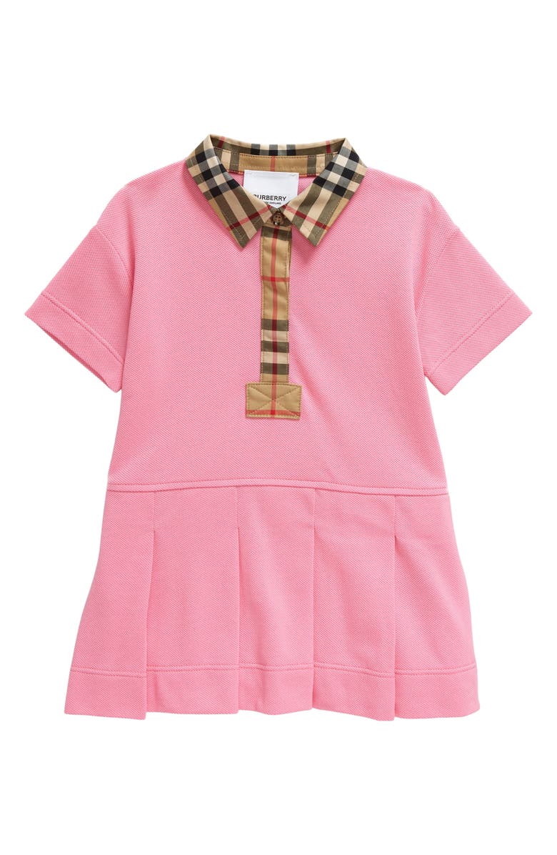 Burberry Kids' Sigrid Pleated Check Trim Piqué Polo Dress, Main, color, 