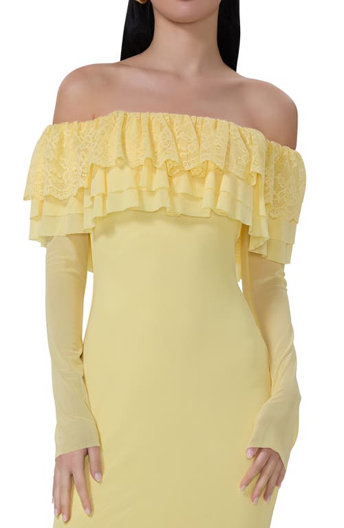 AFRM AFRM BETTY OFF THE SHOULDER LONG SLEEVE MESH MAXI DRESS 