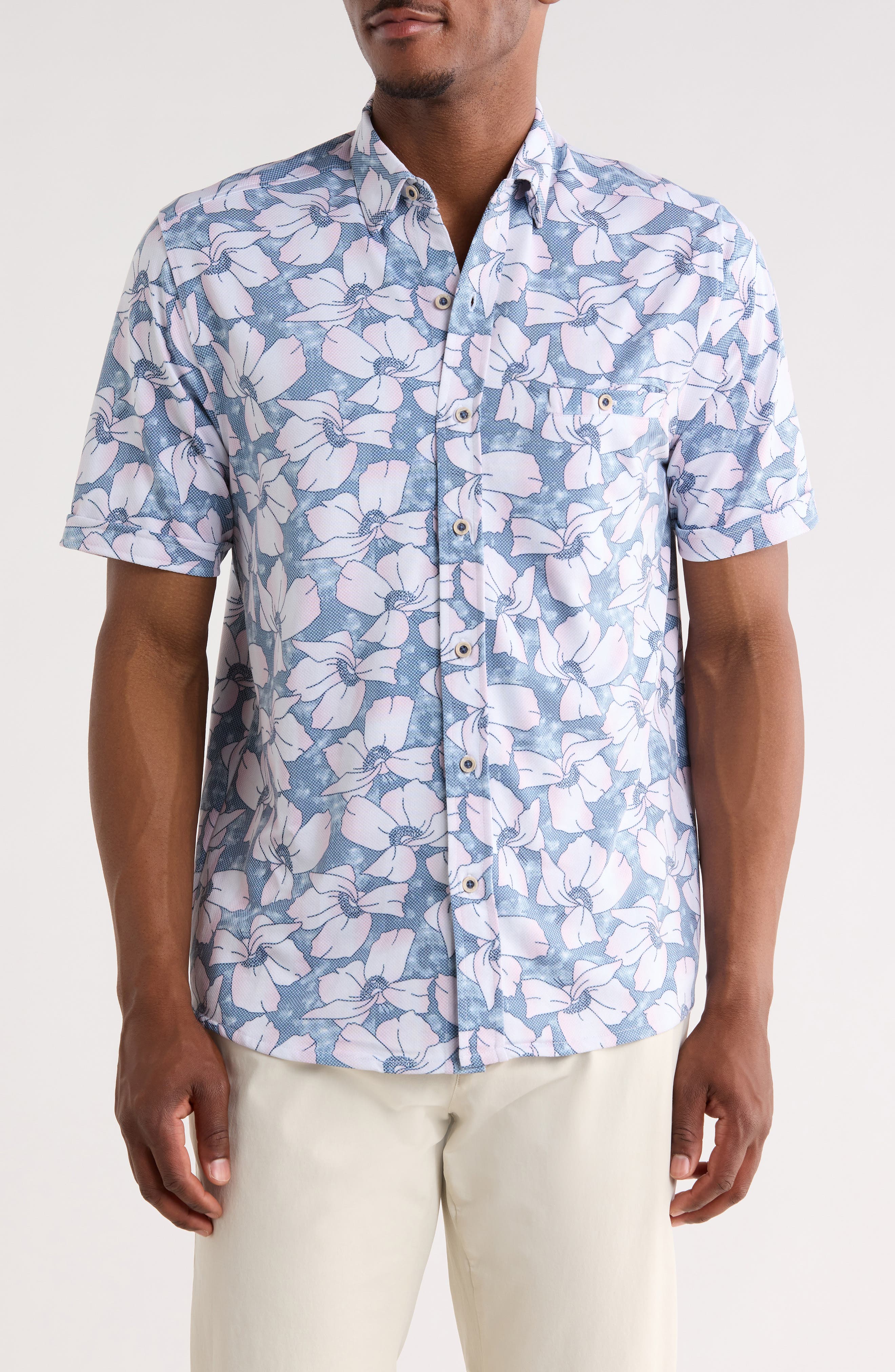 Floral Print Short Sleeve Button Up Shirt