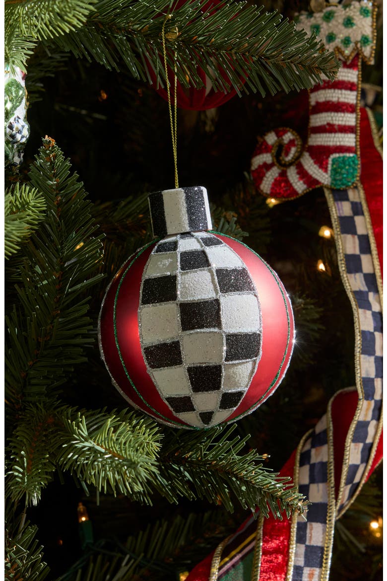 Tartan Glass Ball Ornaments, Alternate, color, RED
