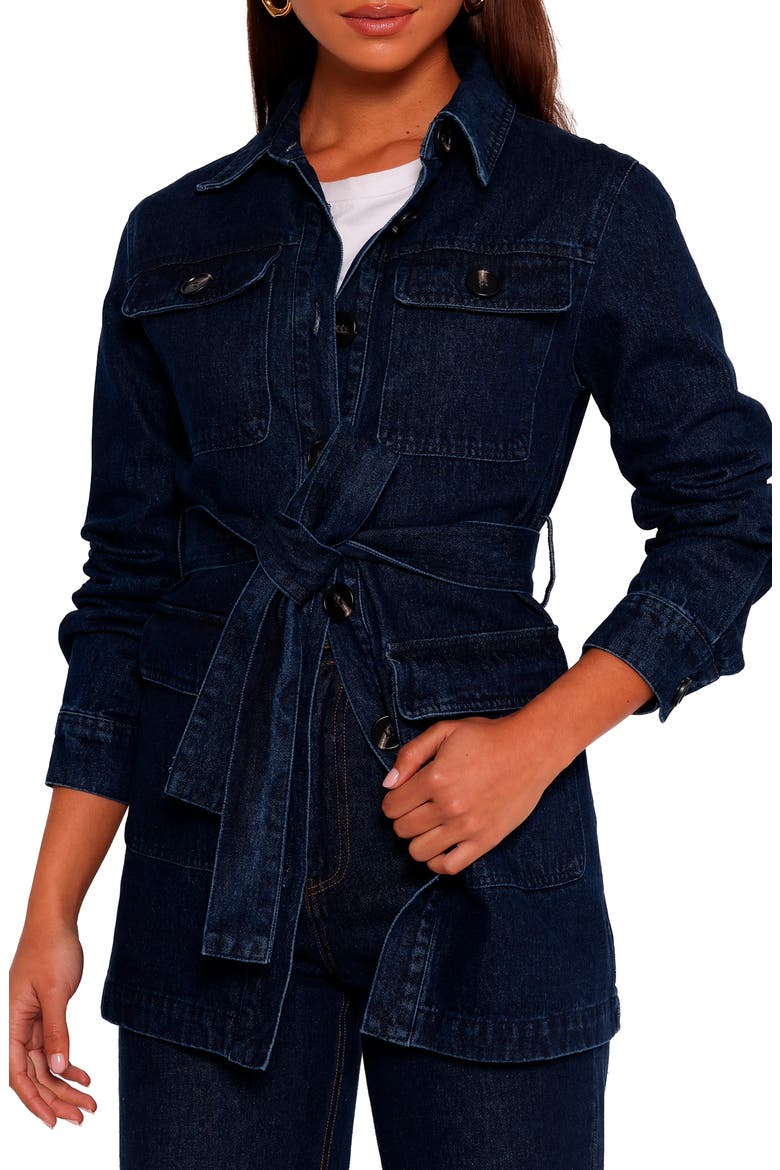Nadine Tie Waist Denim Jacket, Main, color, DENIM