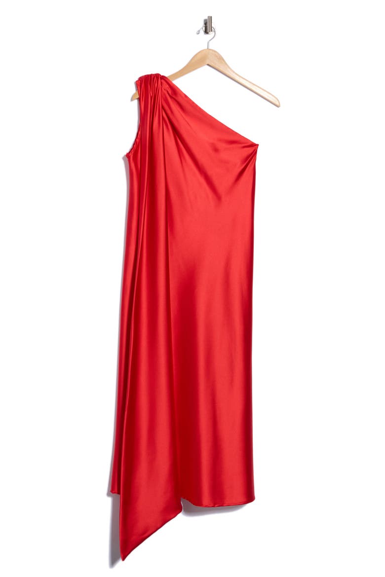 One-Shoulder Scarf Satin Dress, Main, color, RED