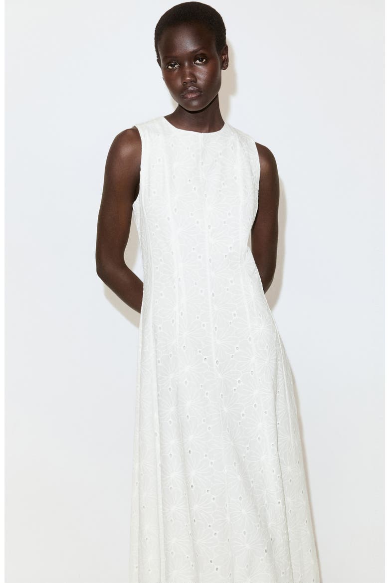 Eyelet Embroidered A-Line Midi Dress, Alternate, color, WHITE