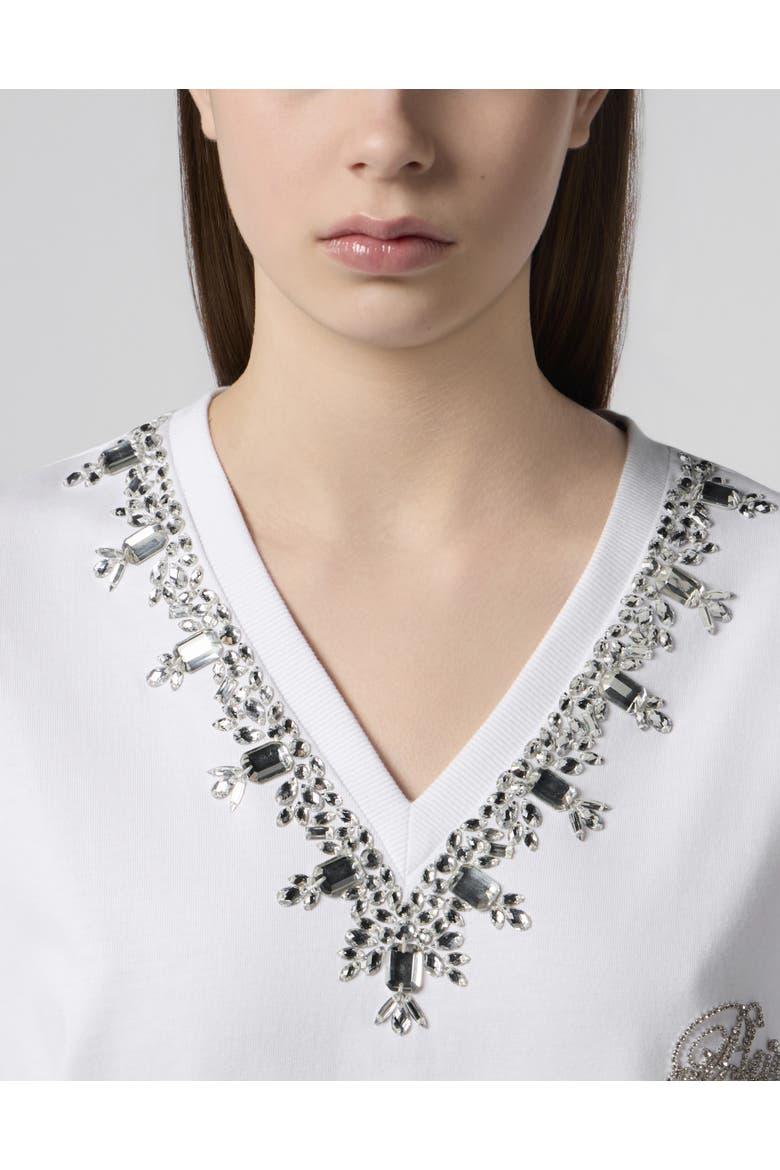 Man Fit V-Neck T-Shirt Crystals Women, Alternate, color, white