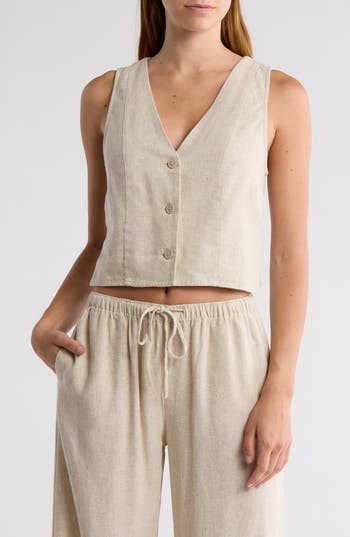 Abound Linen Button Front Vest