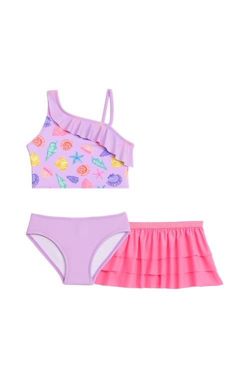 Little Girls 3-Piece Asymmetrical Ruffle Bikini Coverup Set