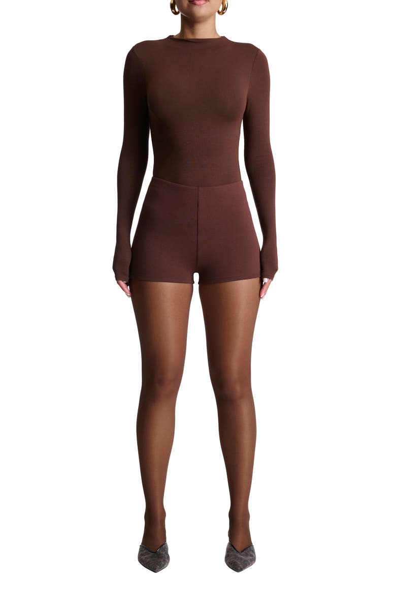 Naked Wardrobe High Waist Hot Shorts, Alternate, color, Chocolate