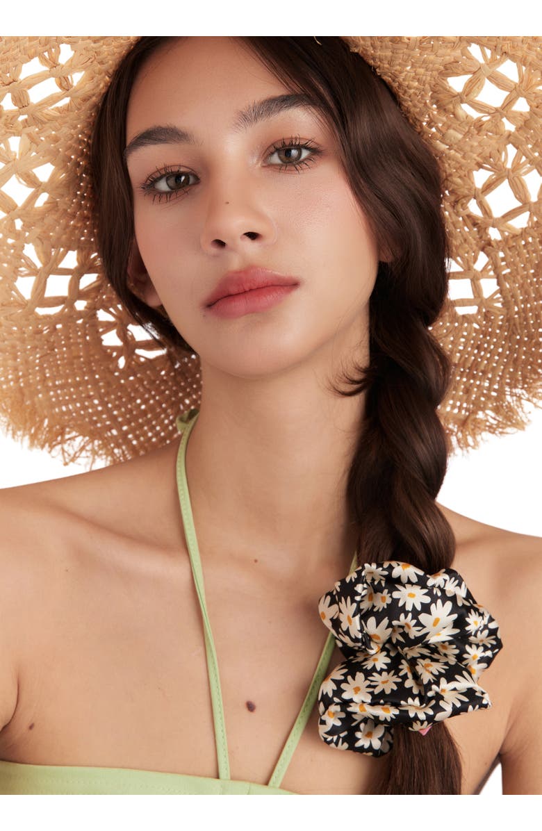 OLAH Daisy Silk Scrunchie, Alternate, color, Black