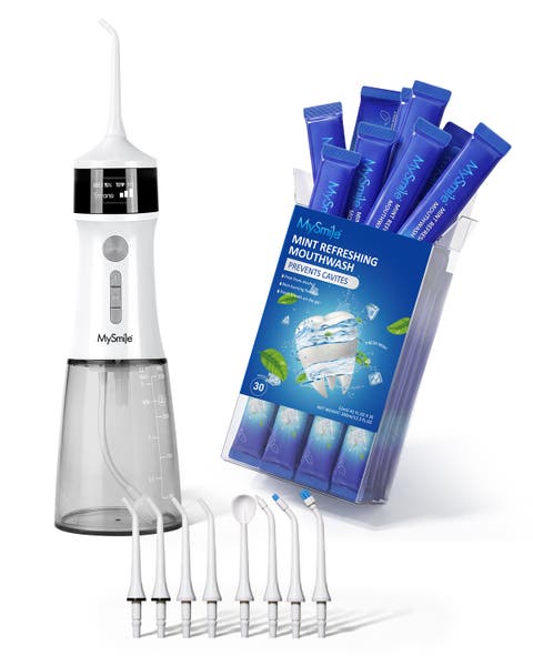 LP221 Cordless UVC Sterilizable Water Flosser with 30 Mint Refreshing Mouthwash Bundle