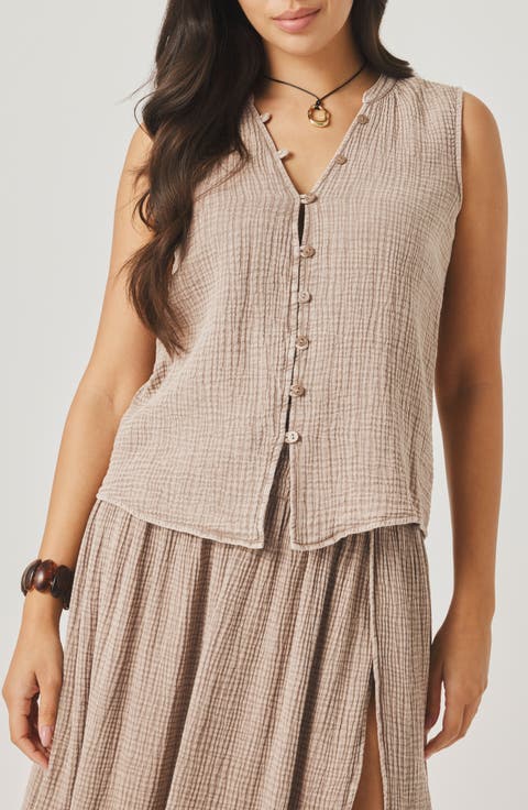 Ava Cotton Gauze Button-Up Tank