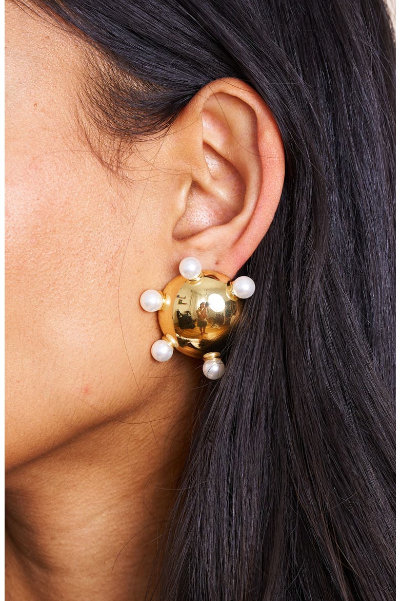 Faux Pearl Stud Earrings, Alternate, color, GOLD