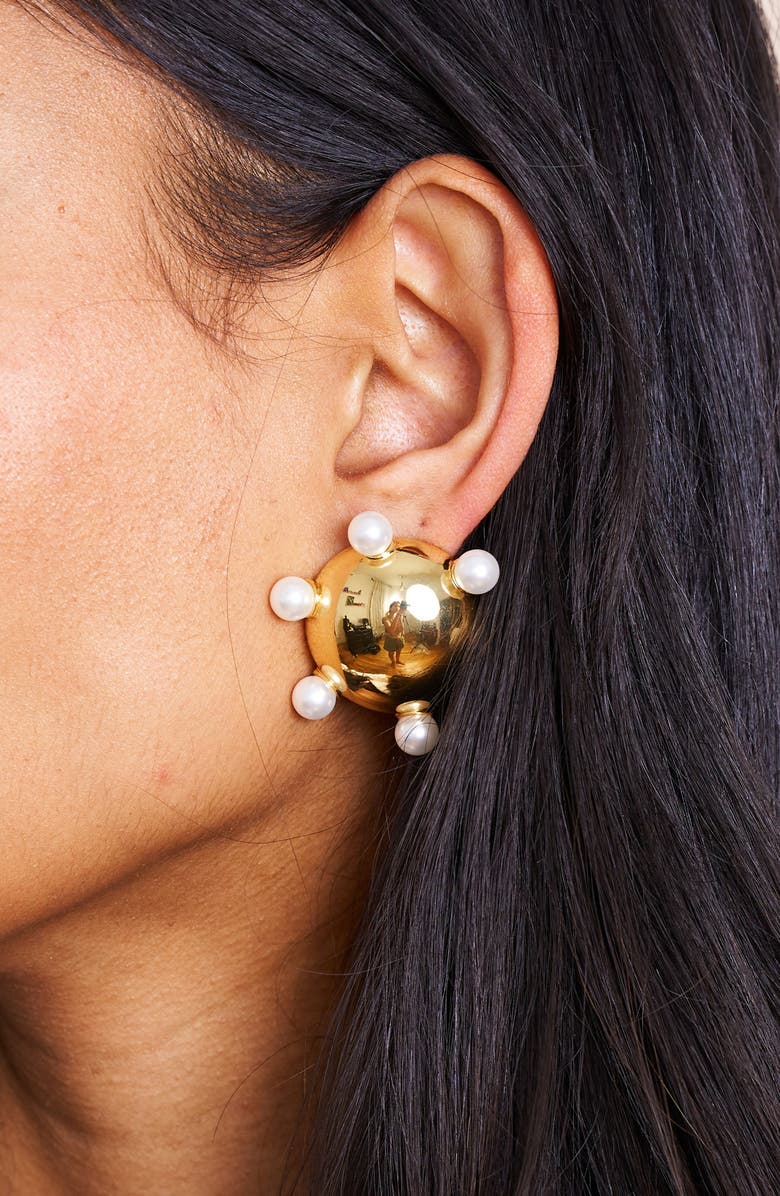 Kenneth Jay Lane Faux Pearl Stud Earrings, Alternate, color, Gold