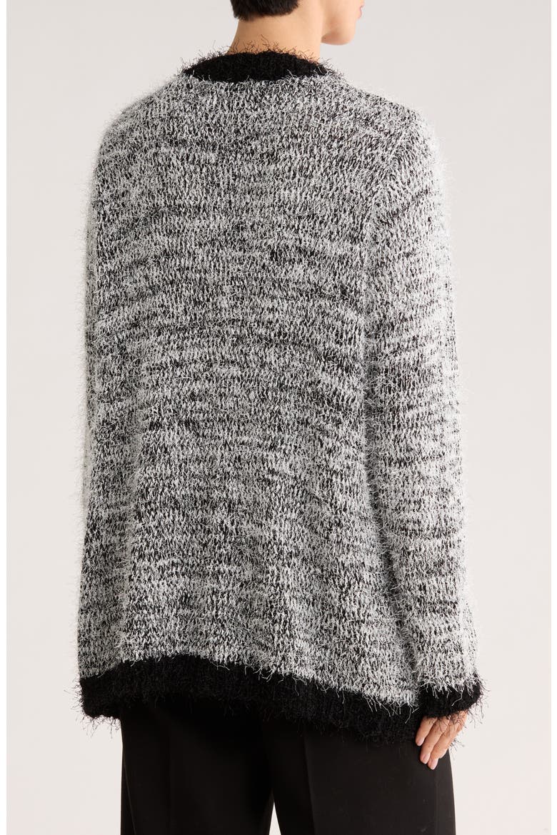 Open Front Fuzzy Knit Cardigan, Alternate, color, BLACK/ SILVER