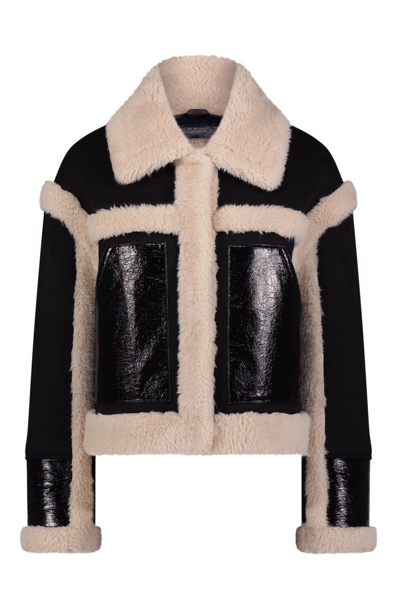 Lyla Grant Jacket With Fur-Free Shearling (Faux Fur) Trim, Main, color, Black/Beige