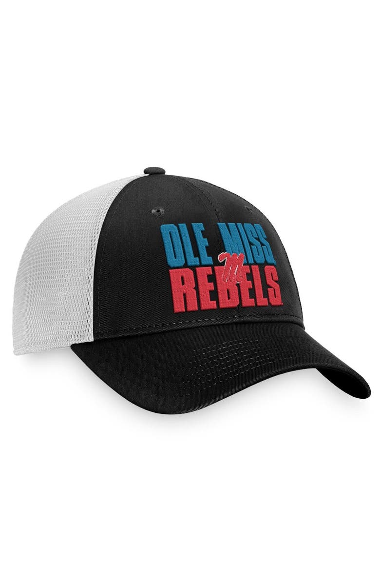 Men's Top of the World Black/White Ole Miss Rebels Stockpile Trucker Snapback Hat, Alternate, color, Black