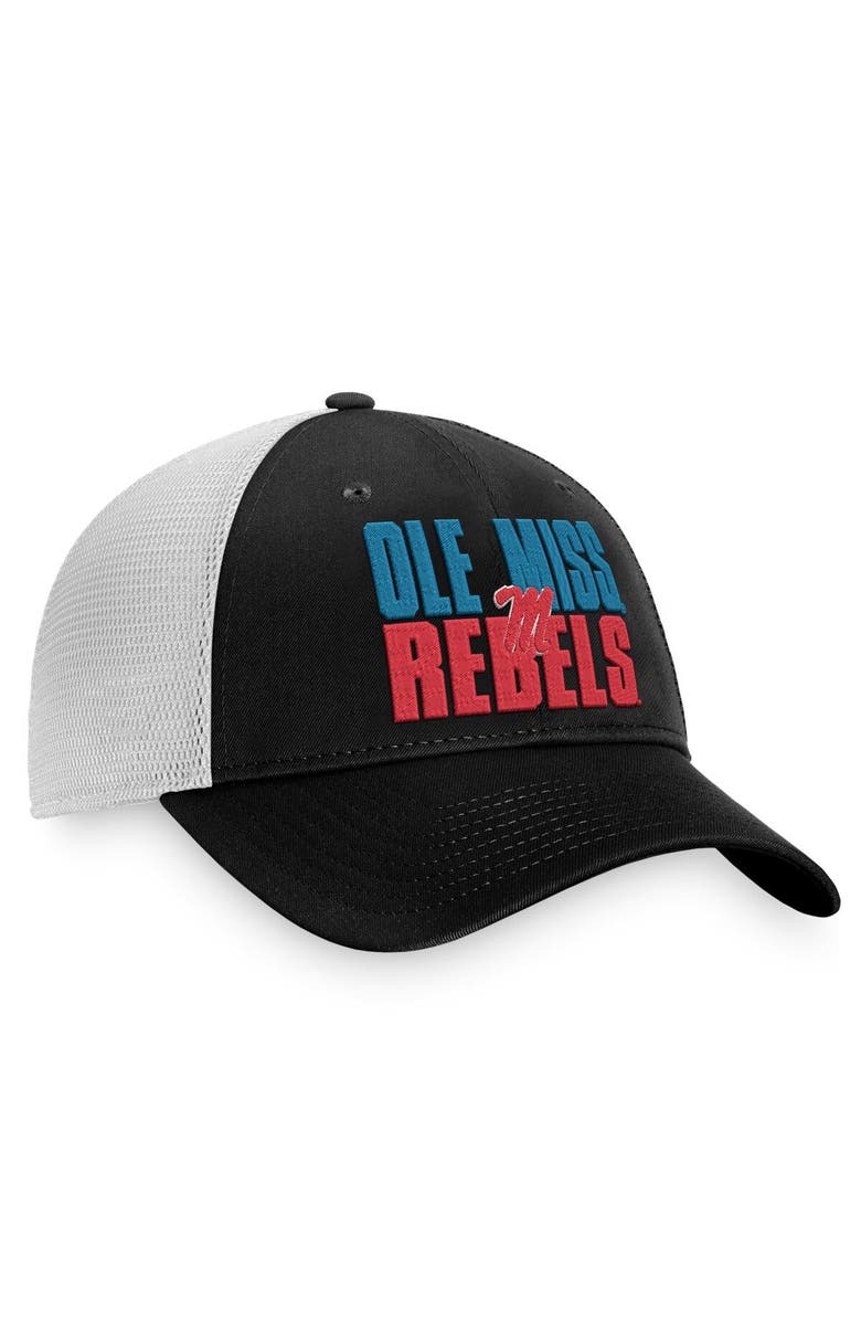 TOP OF THE WORLD Men's Top of the World Black/White Ole Miss Rebels Stockpile Trucker Snapback Hat, Alternate, color, Black