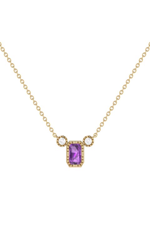 La Vie Emerald Cut Amethyst & Diamond Pendant Necklace - 0.23ct.