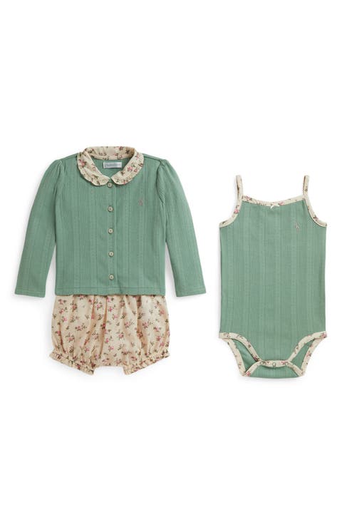 Pointelle Trim Three-Piece Shorts Set (Baby)