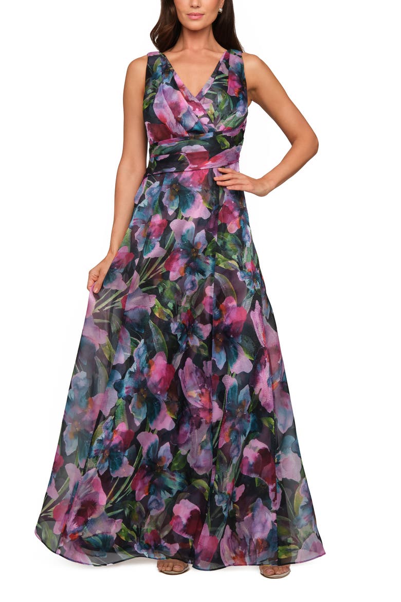 Philipa Floral A-Line Gown, Alternate, color, TEAL MULTI