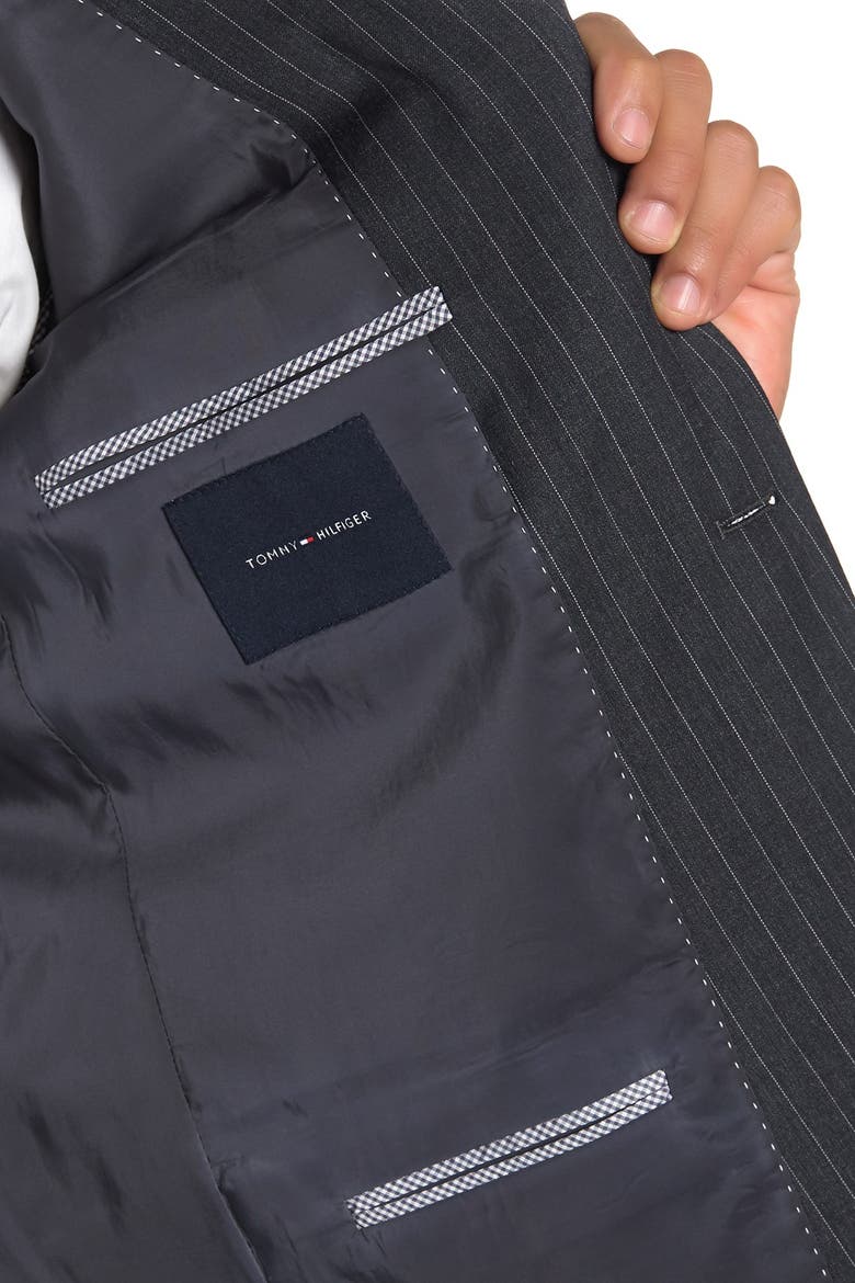 Slim Fit Pinstripe Wool Blend Jacket, Alternate, color, GREY/WHITE