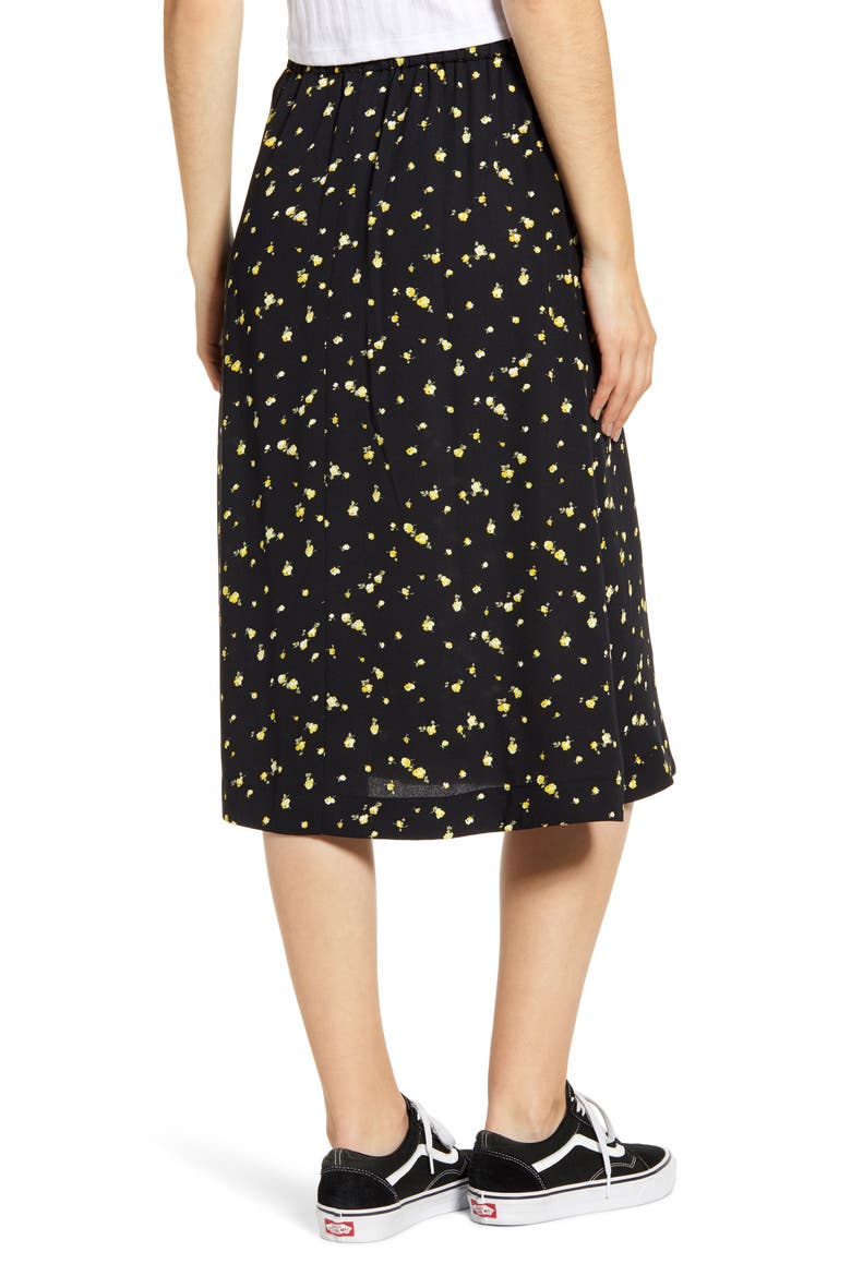 Floral Side Button Midi Skirt, Alternate, color, BLACK SCATTERED BLOOMS