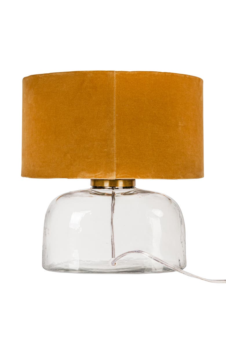 Storied Home Modern Table Lamp with Glass Base and Velvet Shade, Mustard Yellow, Alternate, color,