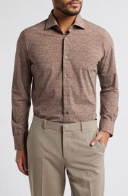 Zanella Jagged Heathered Herringbone Print Knit Nylon Blend Dress Shirt